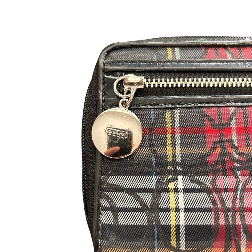 Coach Red and Black Tartan Wristlet - Picture 3 of 6